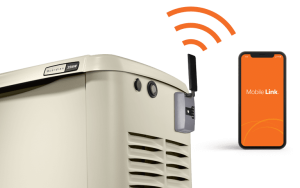 An air-cooled generator with a 4G LTE mobile link antenna installed for remote monitoring.